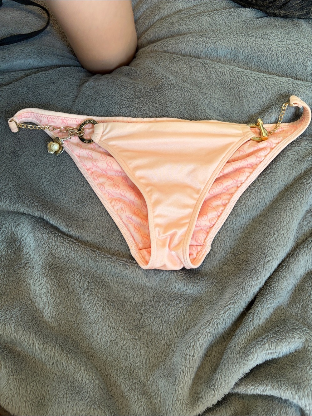 Victoria's Secret Peach Pink Bikini Bottom with Gold Chain Accents